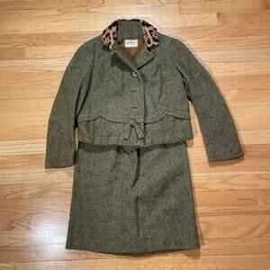 Vintage 60s Weinbergs Cheetah Accent Wool Jacket and Skirt Set